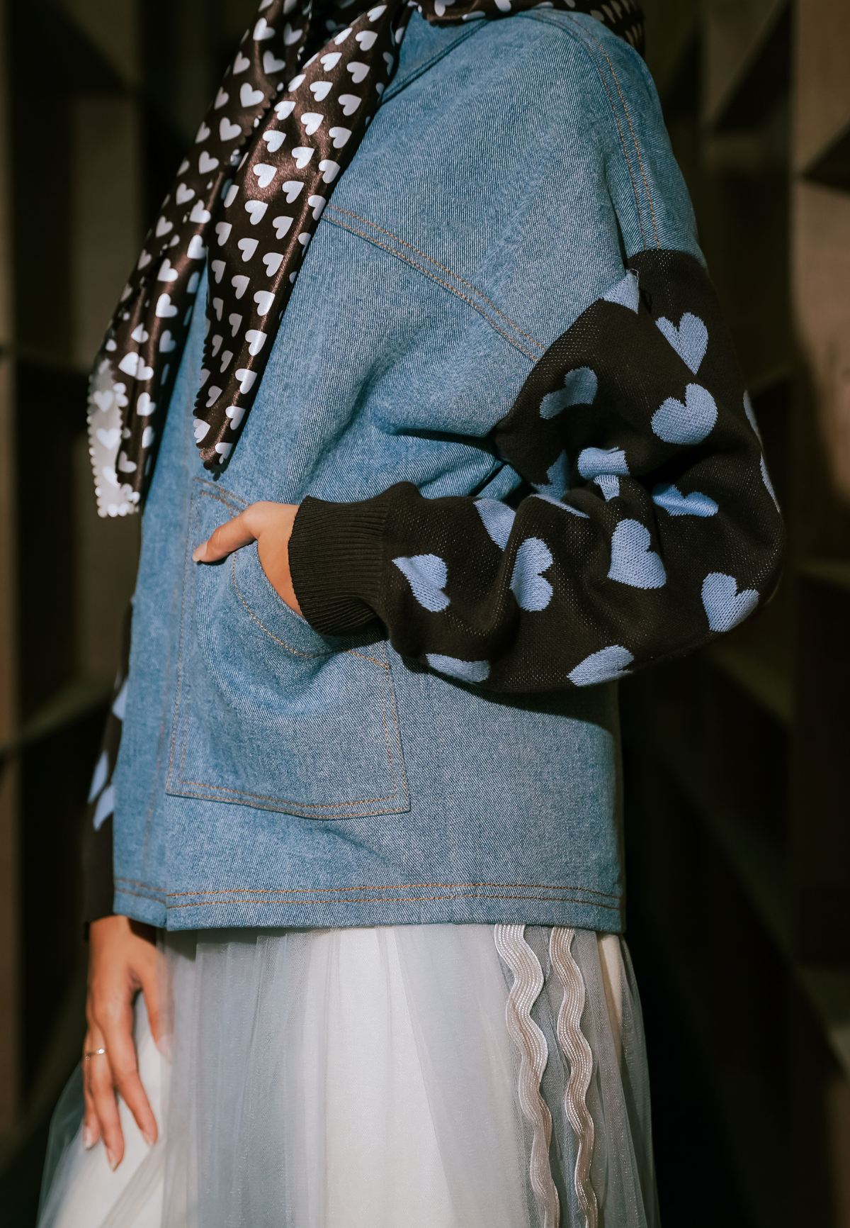 NONAETAL Soho Dot Denim Jacket Light Blue Brown