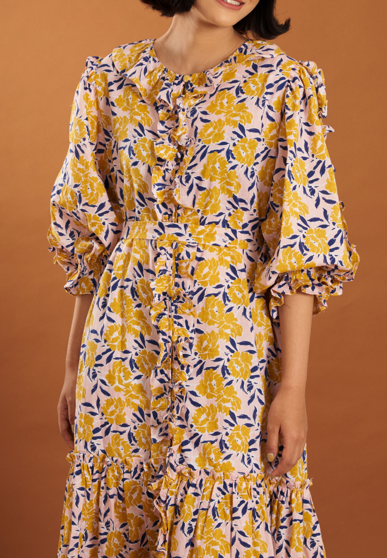 NONA Laia Ruffle Dress Canary Yellow