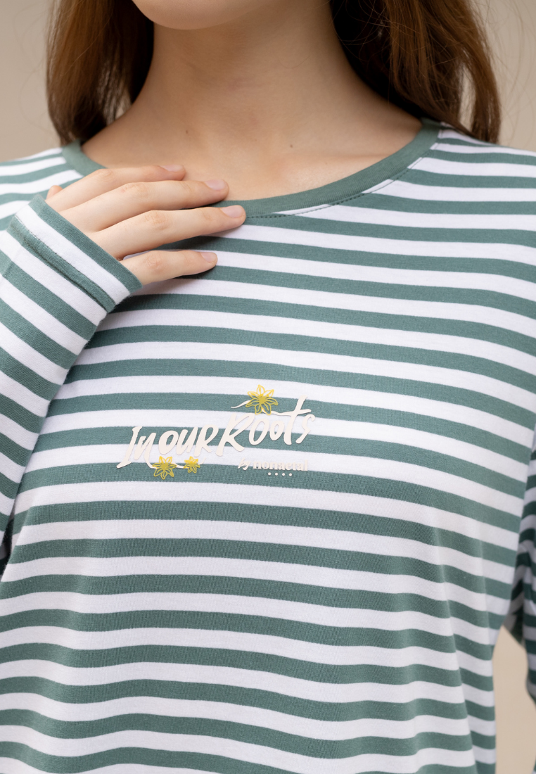 NONAETAL Kendall T-Shirt Long Sleeve Green Stripes