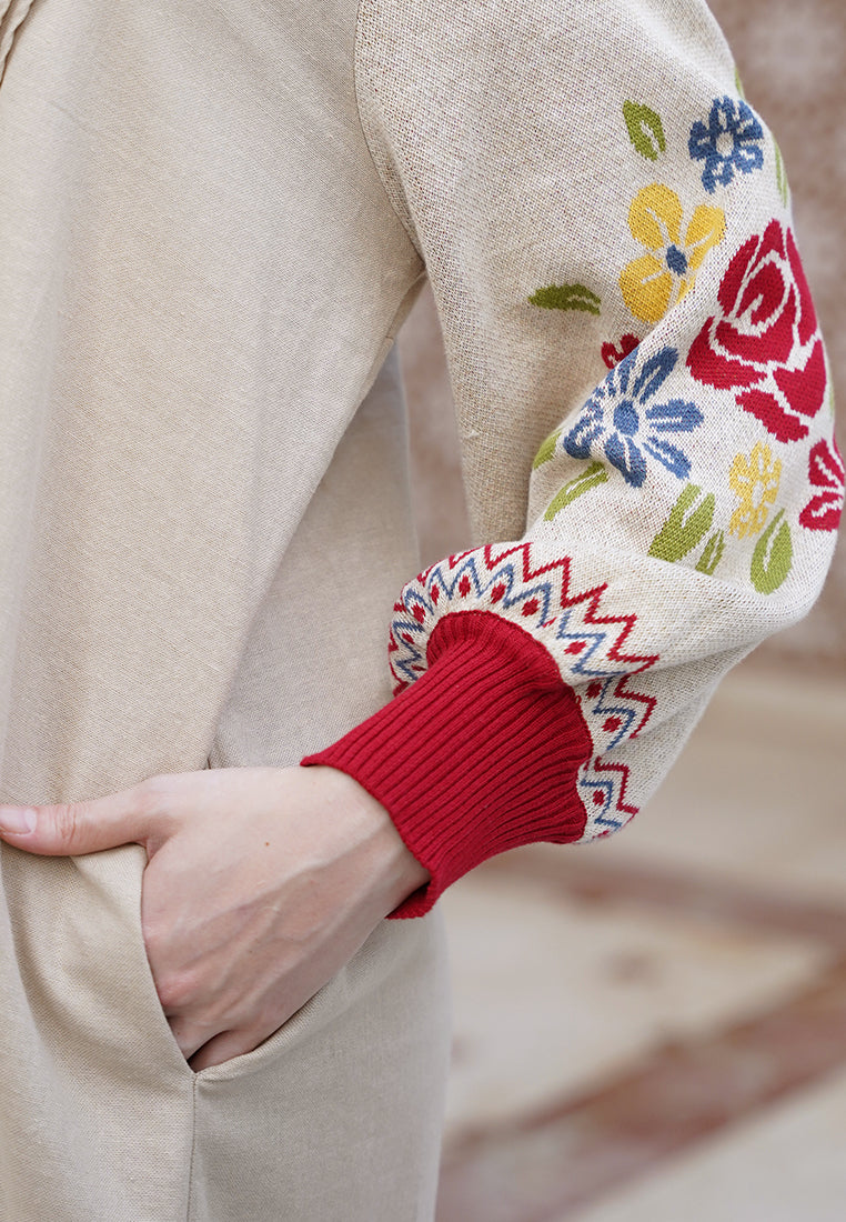 NONA Boho Knit Sleeve Dress Maxi Ecru