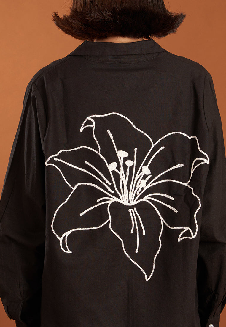 NONA Jemima Embro Shirt Long Sleeve Black