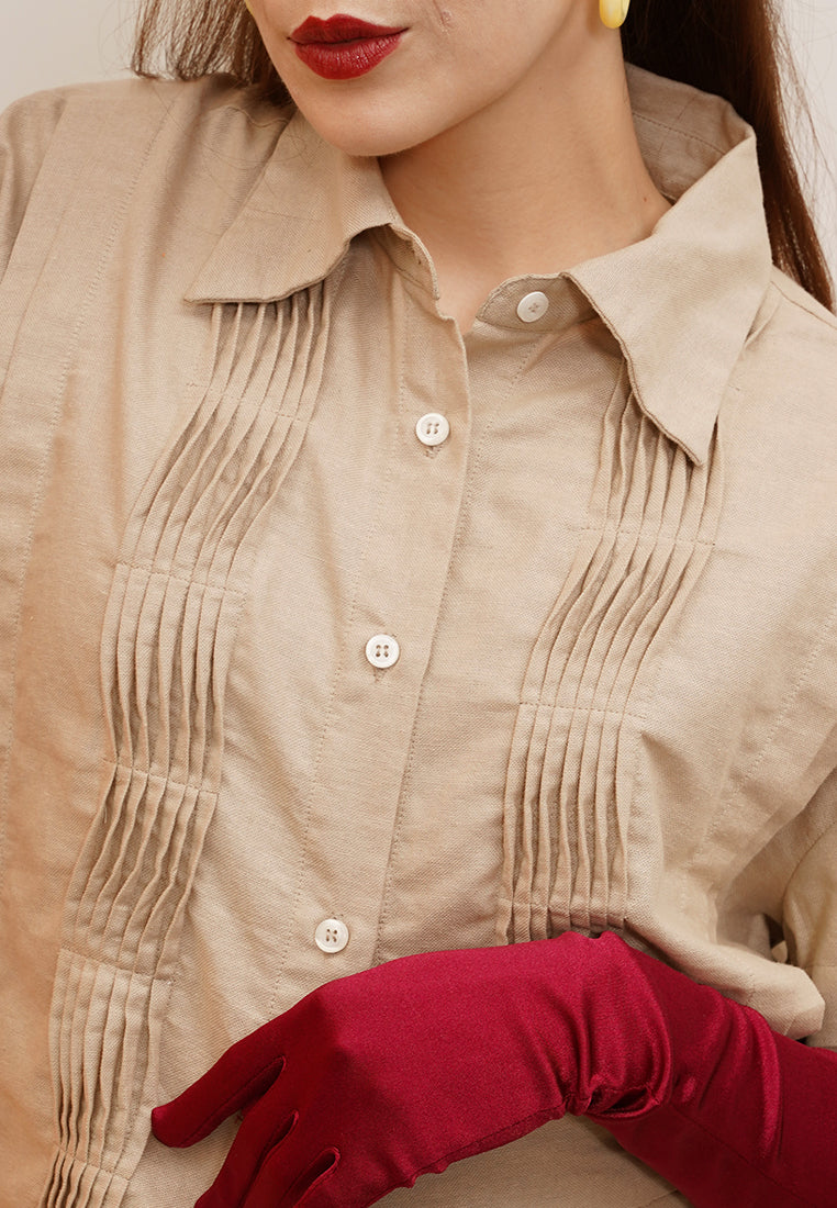 NONA Sherry Pintucks Shirt Short Sleeve Ecru