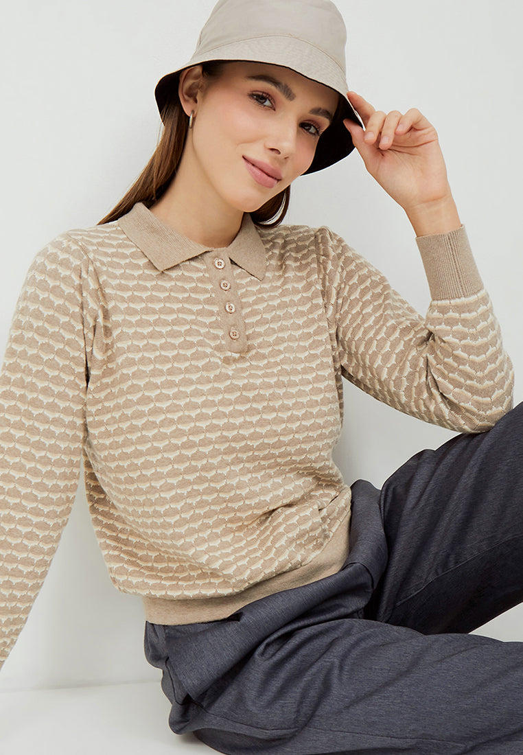 NONA Peony Knit Top Long Sleeve Mocca