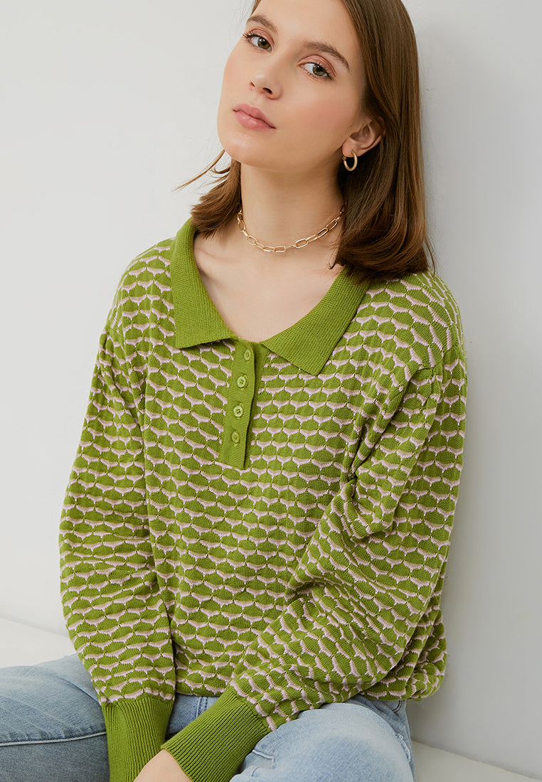 NONA Peony Knit Top Long Sleeve Avocado