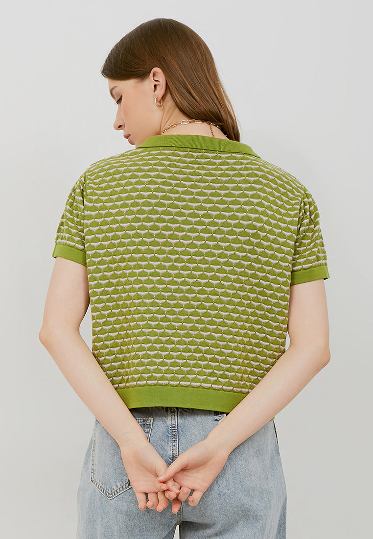 NONA Peony Knit Top Short Sleeve Avocado