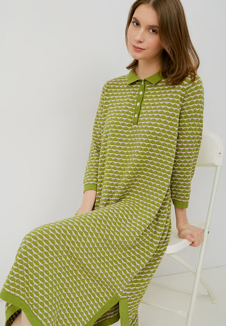 NONA Peony Knit Dress Avocado
