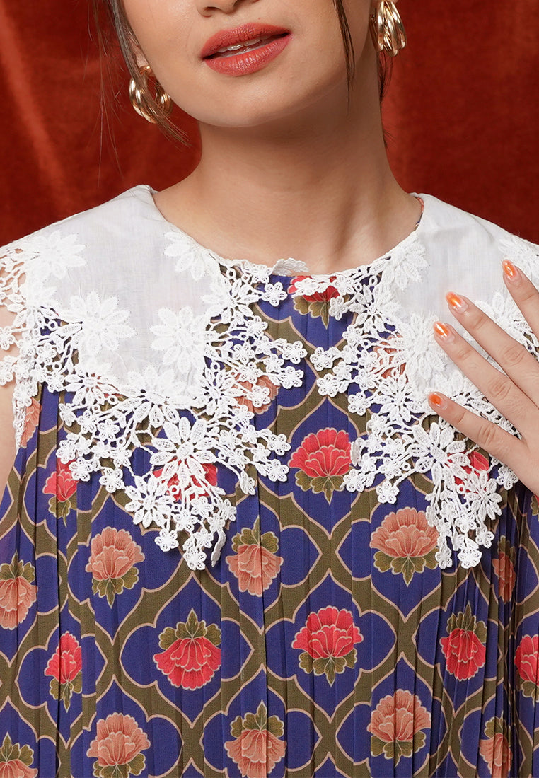 NONA Doris Short Sleeve Pleat Dress Cobalt Blue