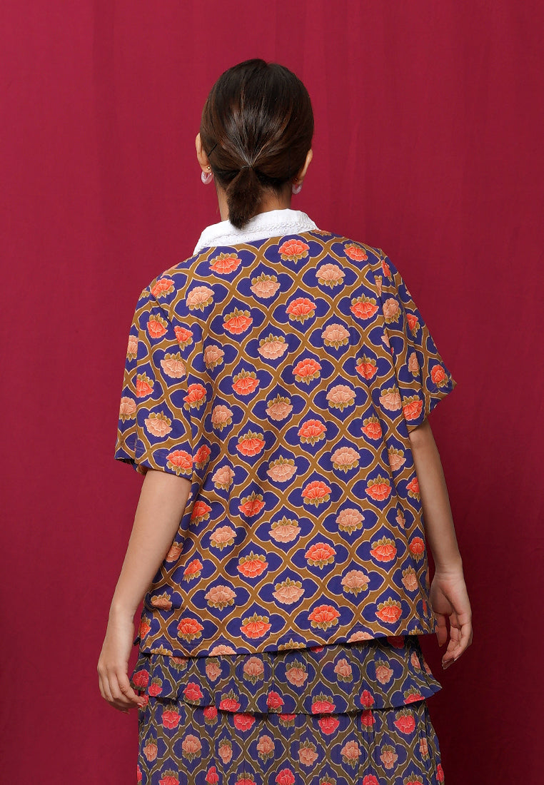 NONA Agatha Printed Tshirt Short Sleeve Cobalt Blue