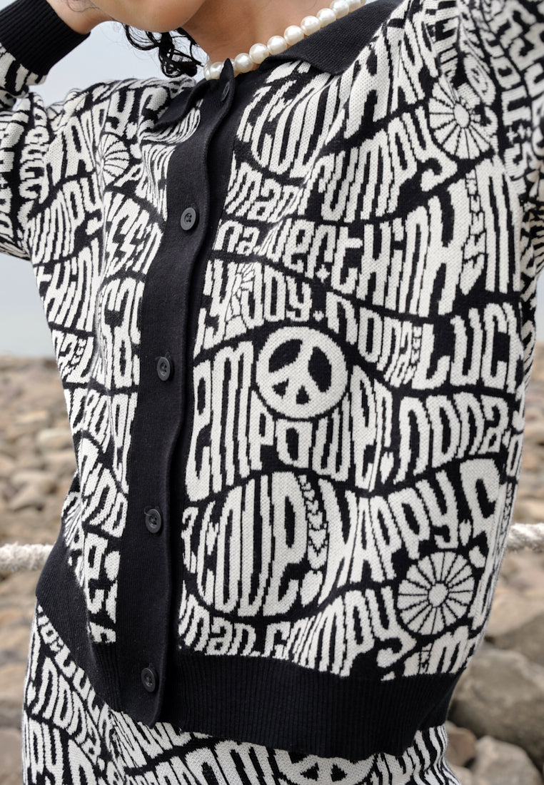 NONA Peace Shirt Long Sleeve Black White