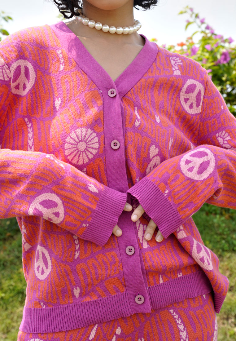 NONA Happy Knit Cardigan Pink Punch
