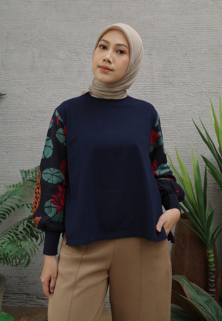 NONAETAL Padwana T-shirt Knit Sleeve Navy