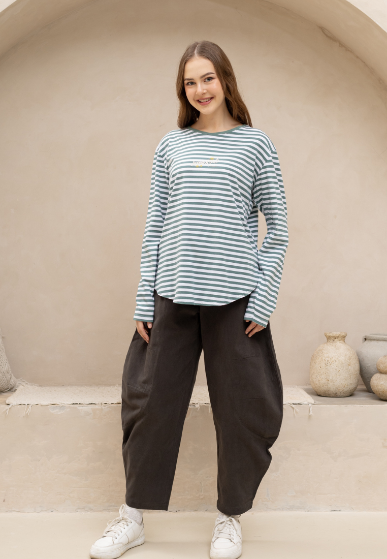 NONAETAL Kendall T-Shirt Long Sleeve Green Stripes