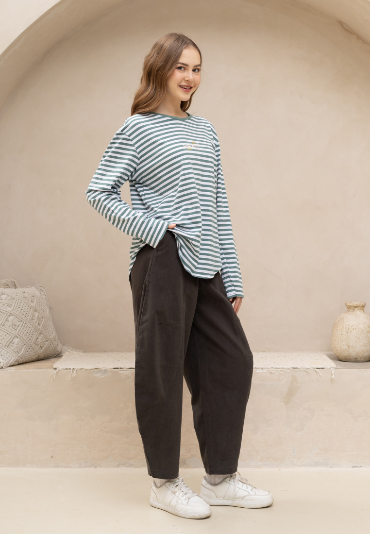 NONAETAL Kendall T-Shirt Long Sleeve Green Stripes