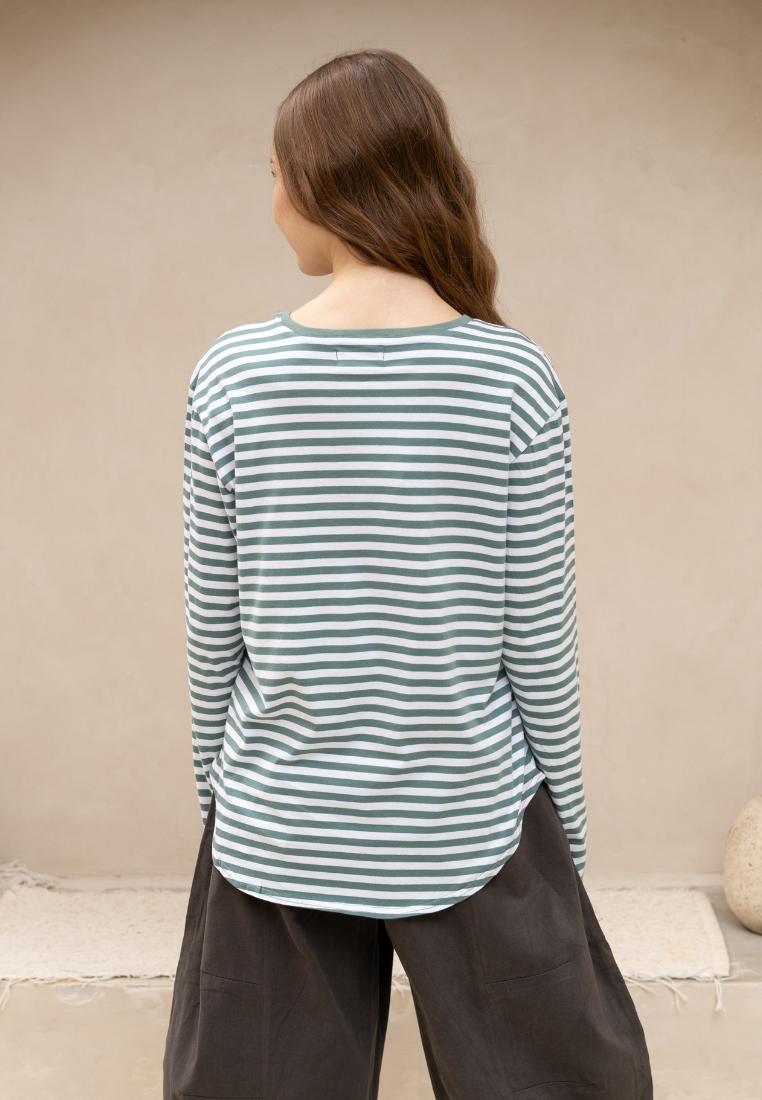 NONAETAL Kendall T-Shirt Long Sleeve Green Stripes
