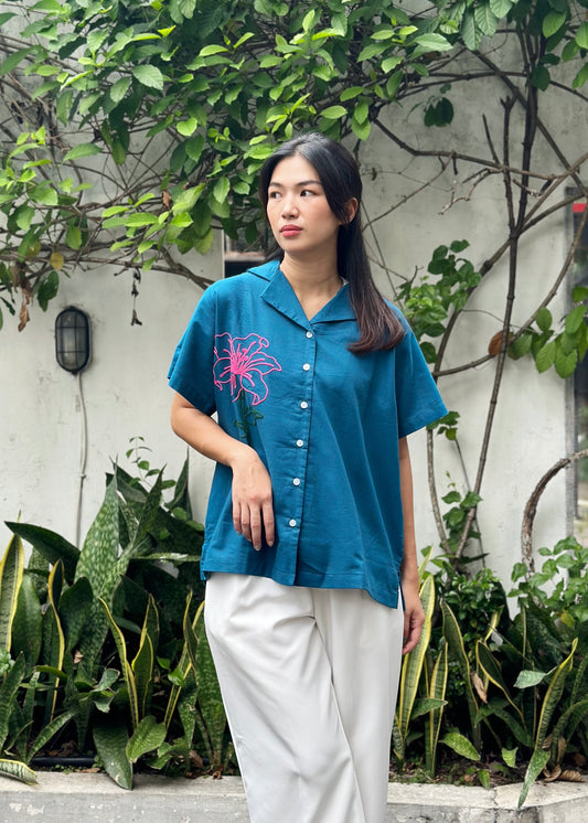 NONAETAL Jemima Embro Shirt Short Sleeve Indigo