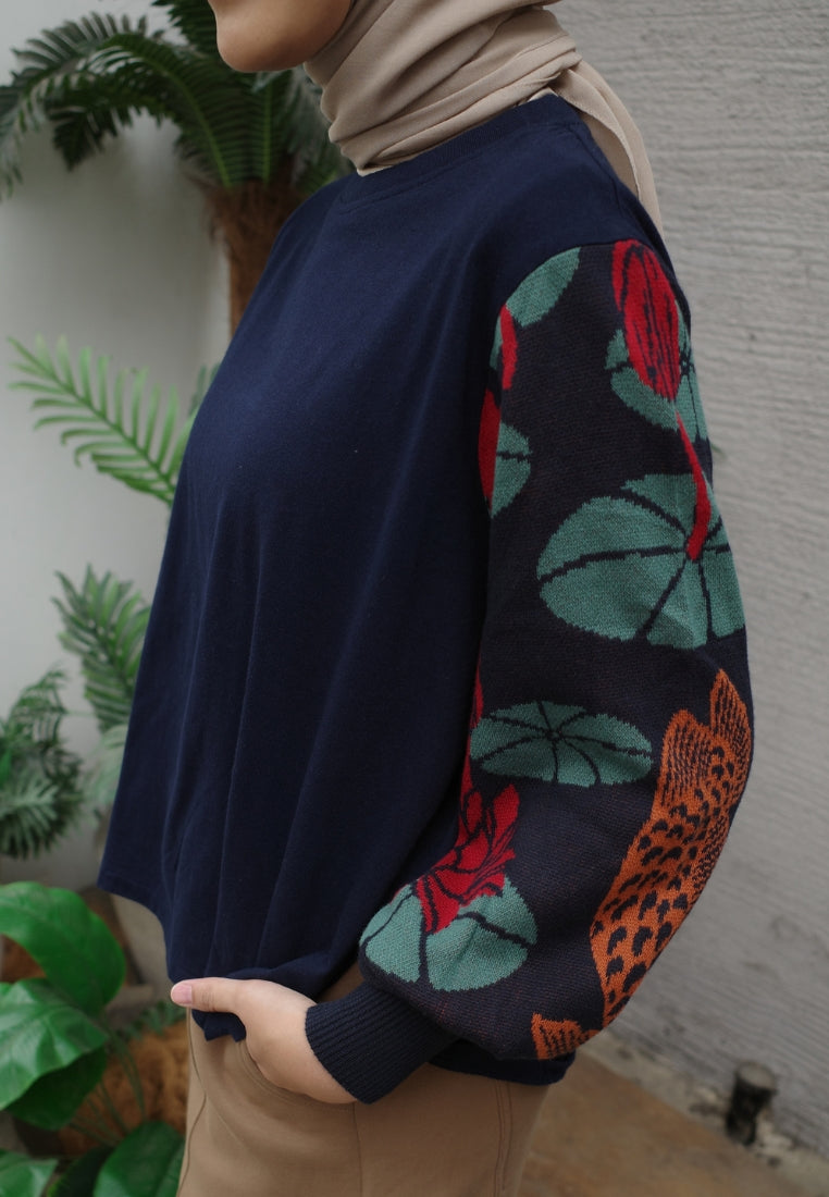 NONAETAL Padwana T-shirt Knit Sleeve Navy