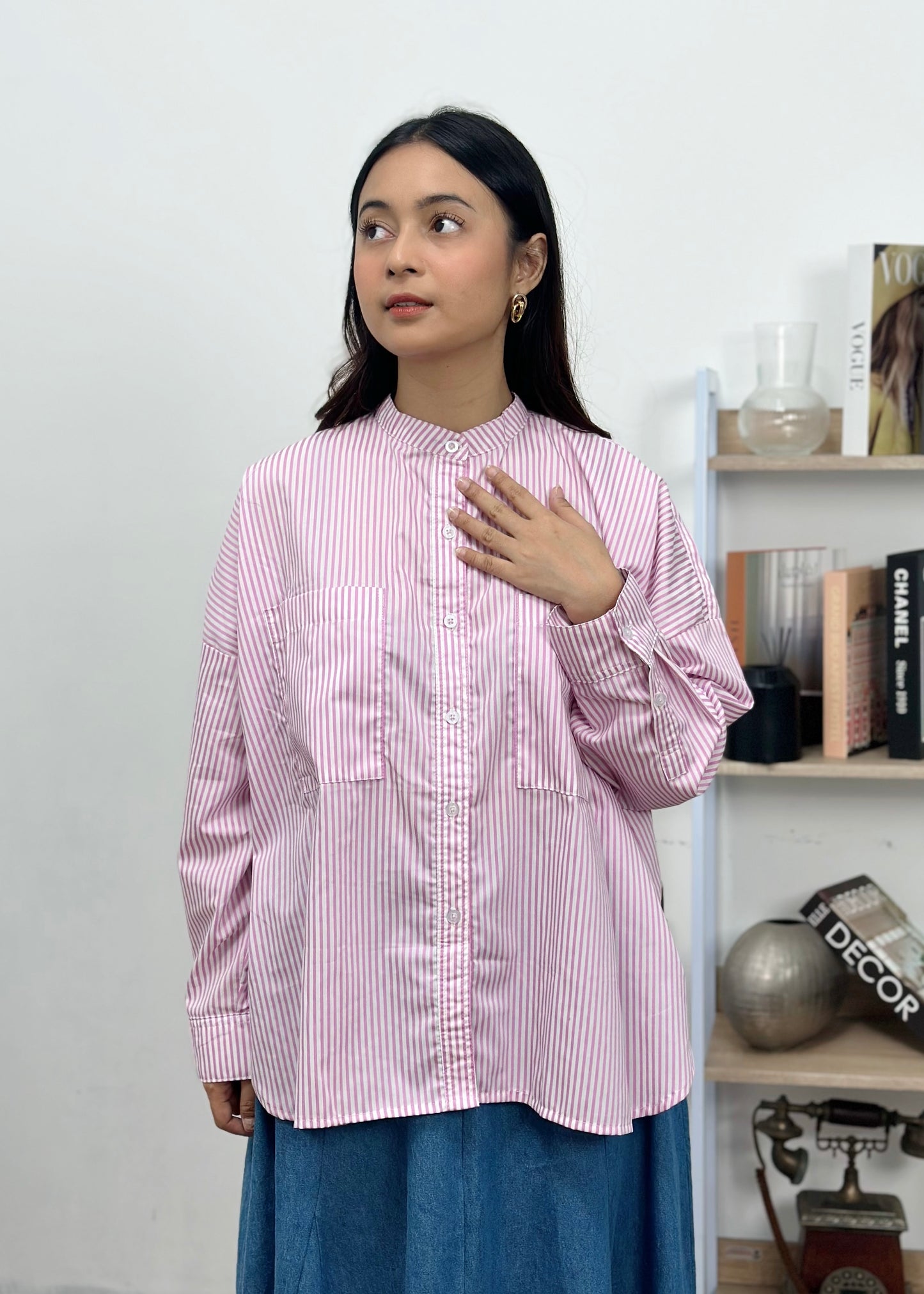 NONAETAL Osaka Basic Top Long Sleeve Pink Stripes