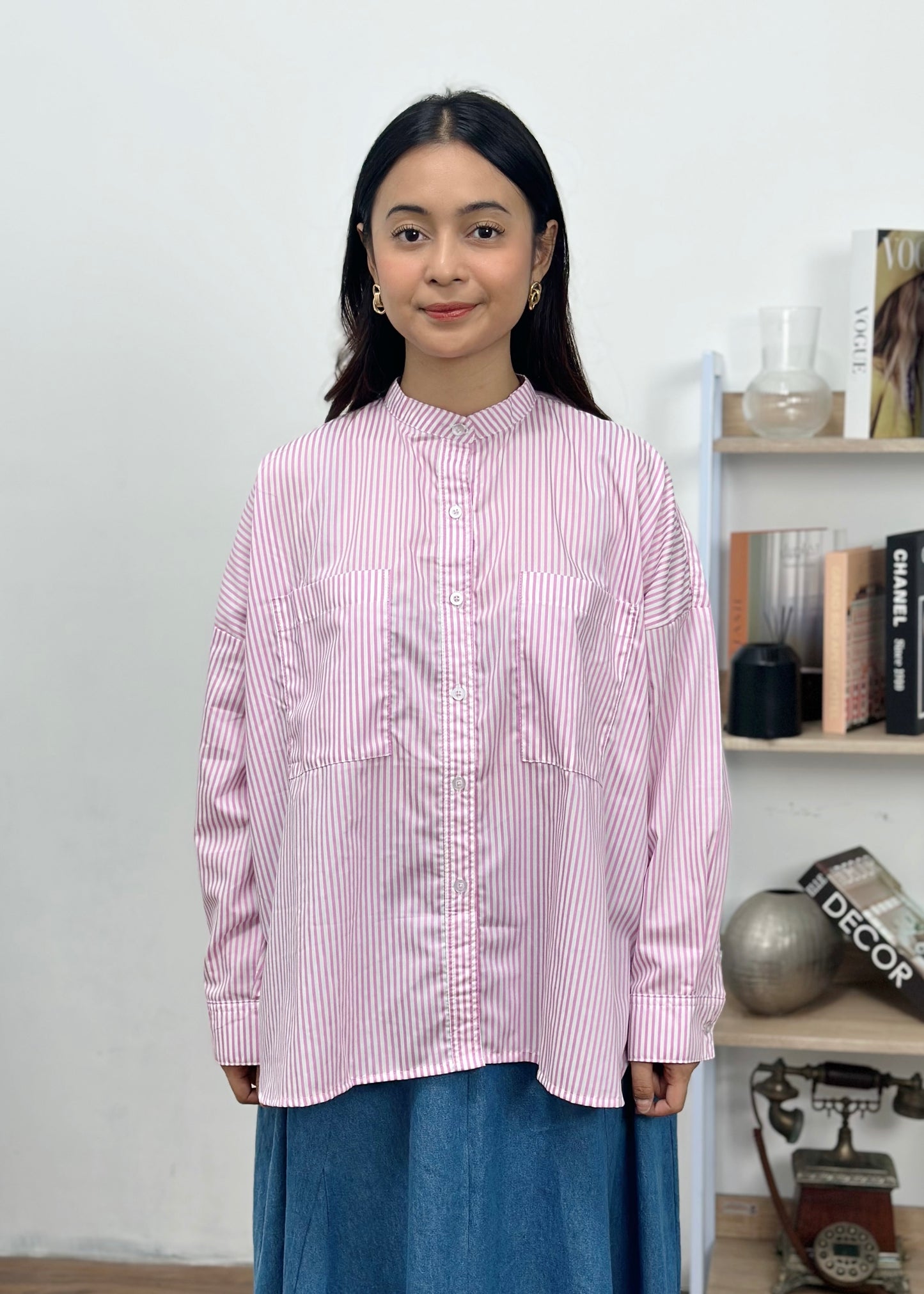 NONAETAL Osaka Basic Top Long Sleeve Pink Stripes