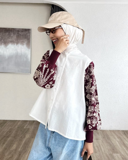 NONAETAL Osaka Heritage Top Knit Sleeve Broken White - Burgundy