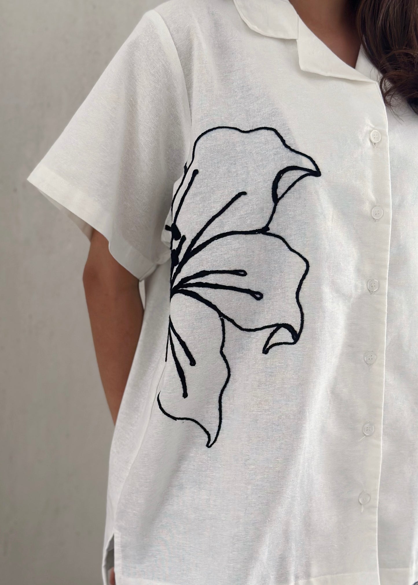 NONA Jemima Embro Shirt Short Sleeve Broken White