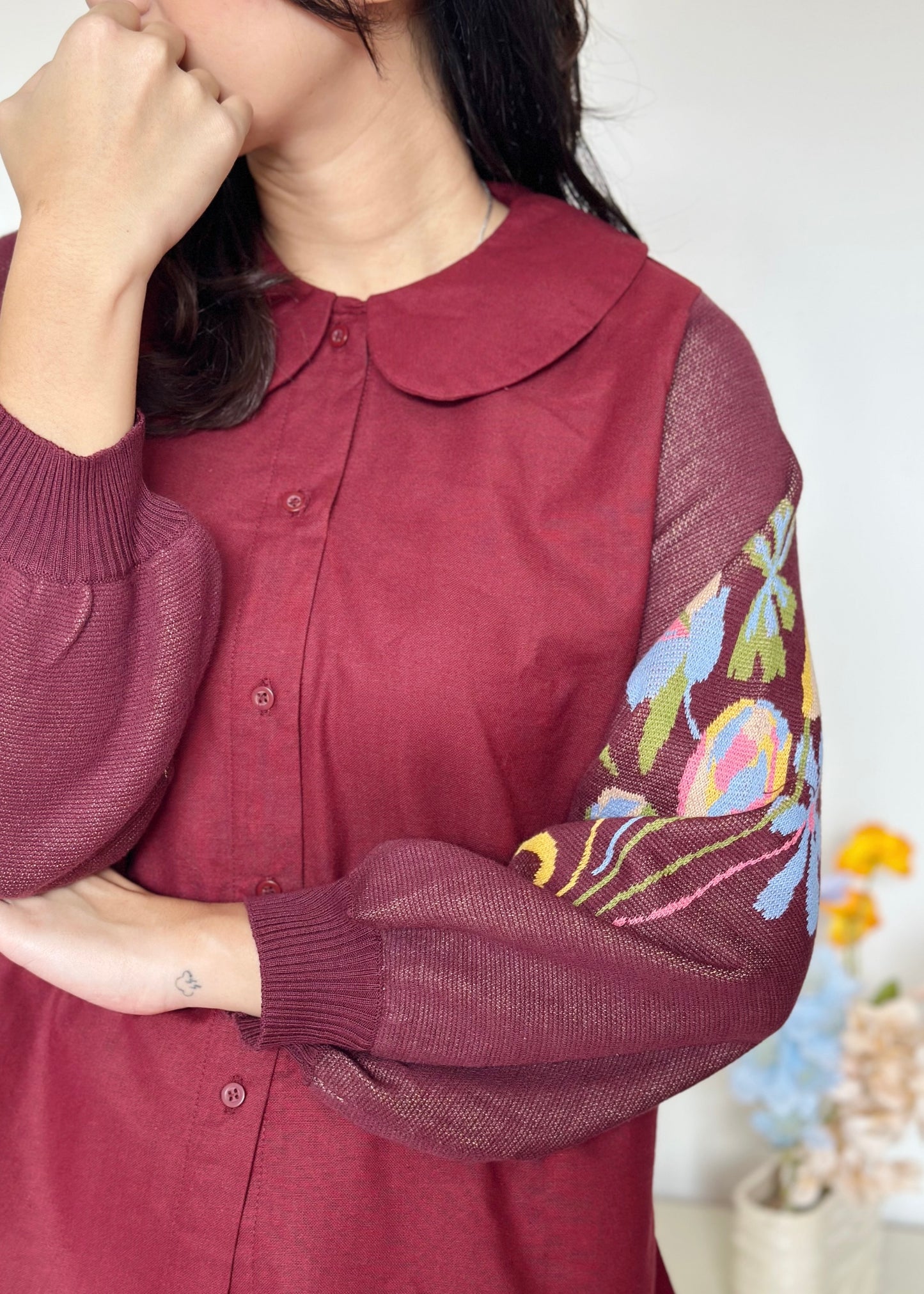 NONAETAL Celosia Top Long Sleeve Maroon