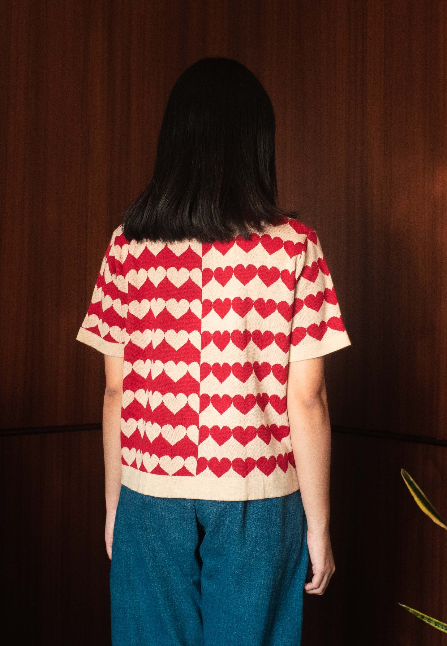 NONAETAL Cupid Heart Polo Knit Top Short Sleeve