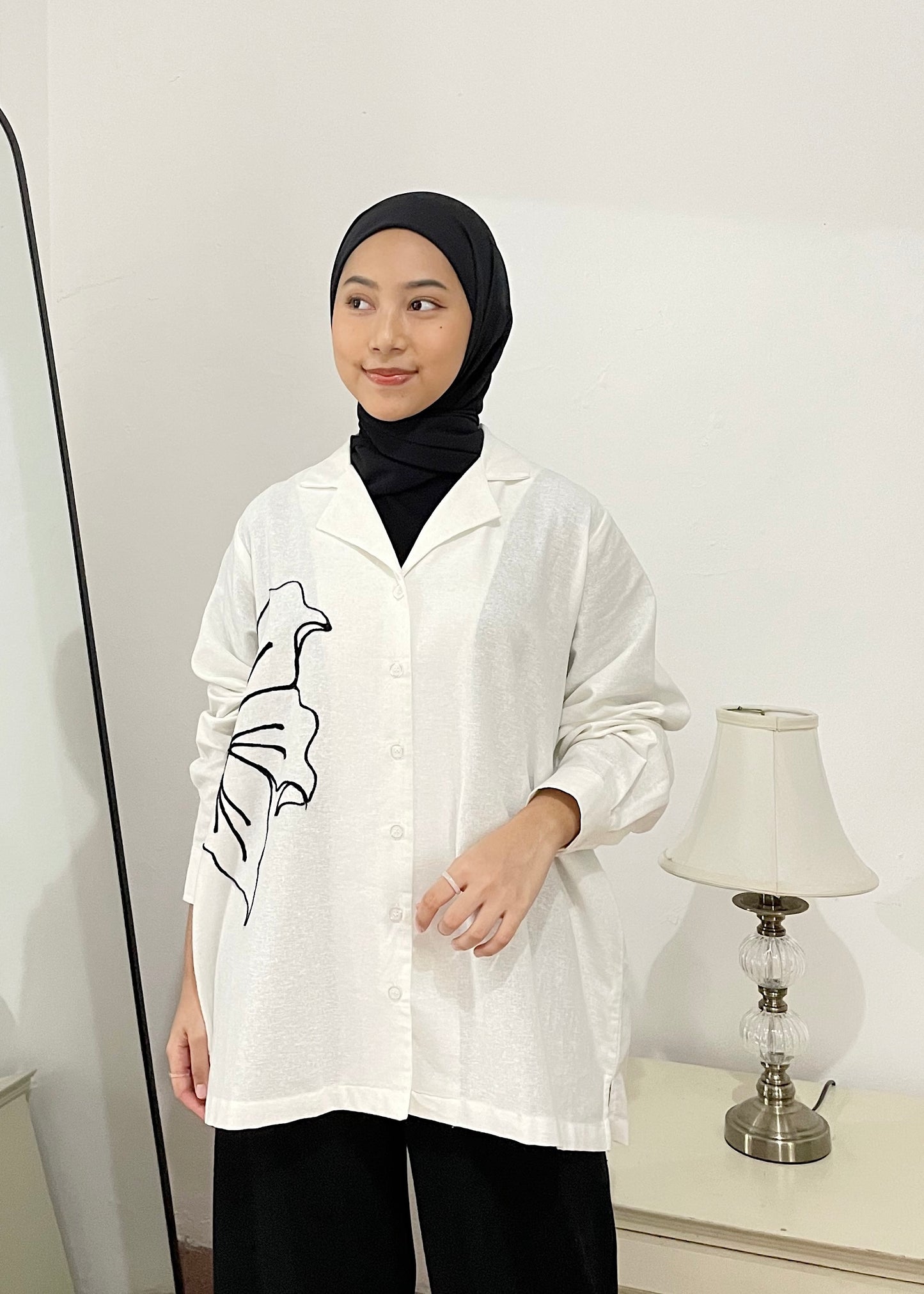 NONA Jemima Embro Shirt Long Sleeve Broken White