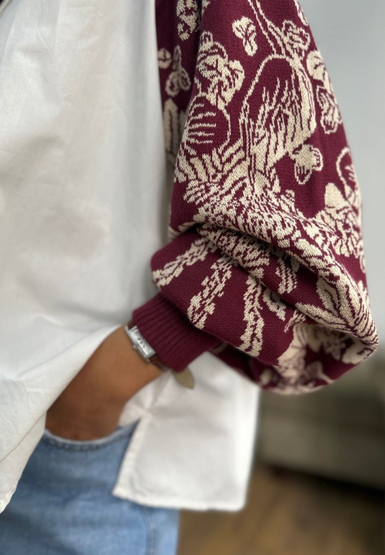 NONAETAL Osaka Heritage Top Knit Sleeve Broken White - Burgundy