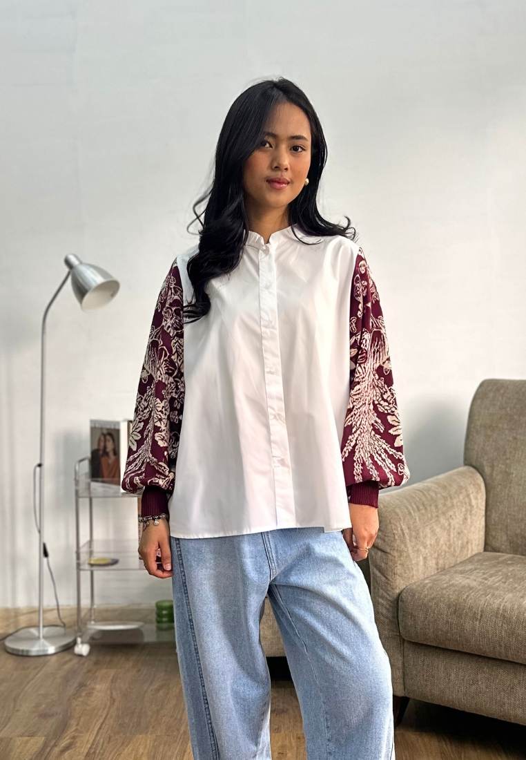 NONAETAL Osaka Heritage Top Knit Sleeve Broken White - Burgundy