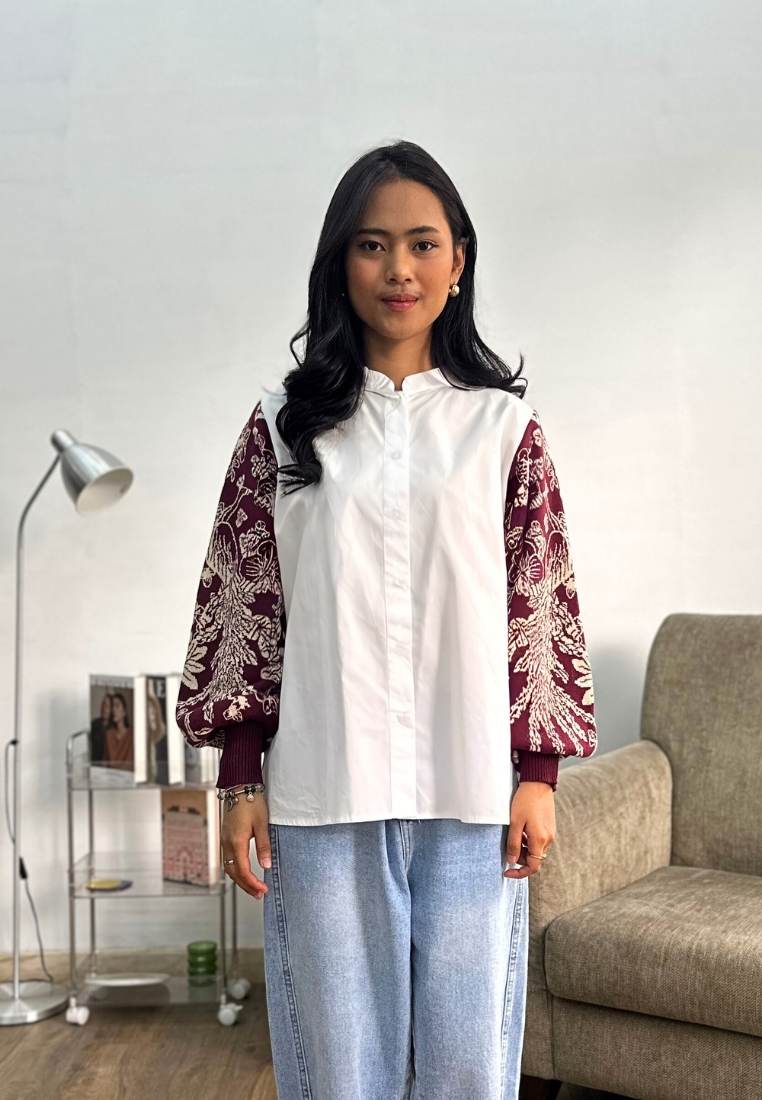NONAETAL Osaka Heritage Top Knit Sleeve Broken White - Burgundy