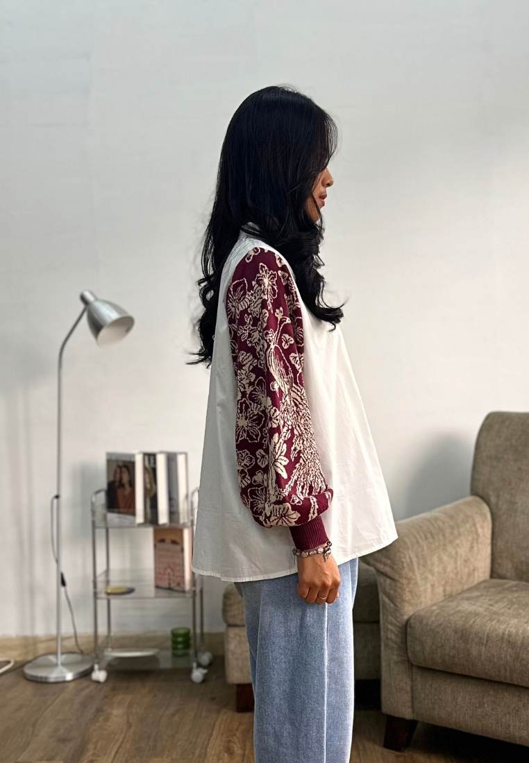 NONAETAL Osaka Heritage Top Knit Sleeve Broken White - Burgundy