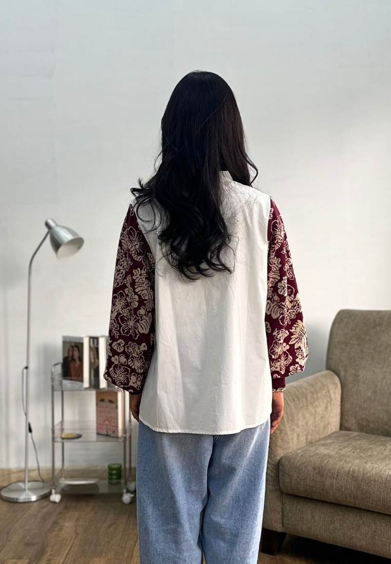 NONAETAL Osaka Heritage Top Knit Sleeve Broken White - Burgundy