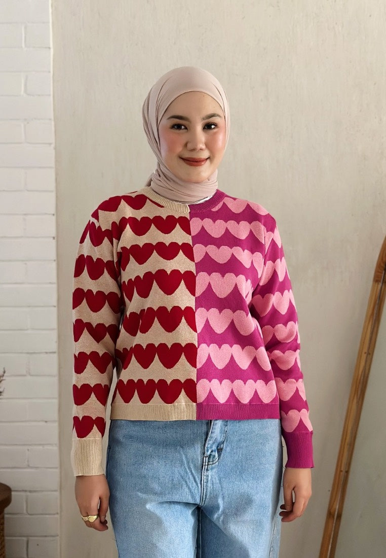 Nonaetal Cupid Heart Knit Sweater Long Sleeve Mix