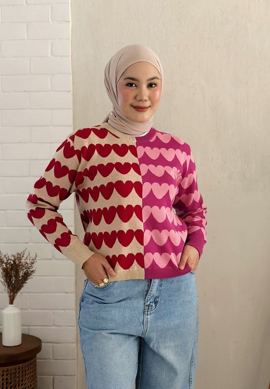 Nonaetal Cupid Heart Knit Sweater Long Sleeve Mix