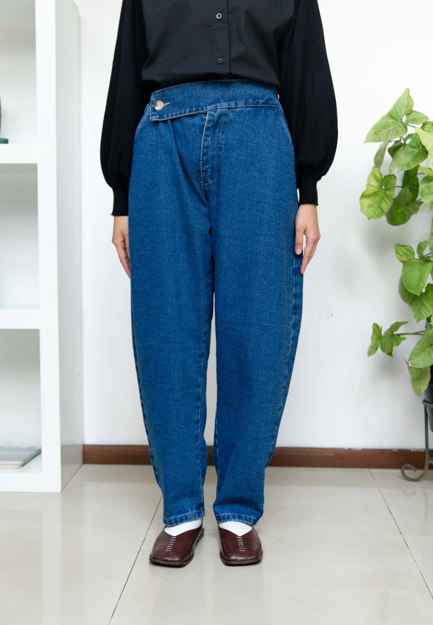 NONA Snaps Boyfriend Jeans Dark Blue Denim