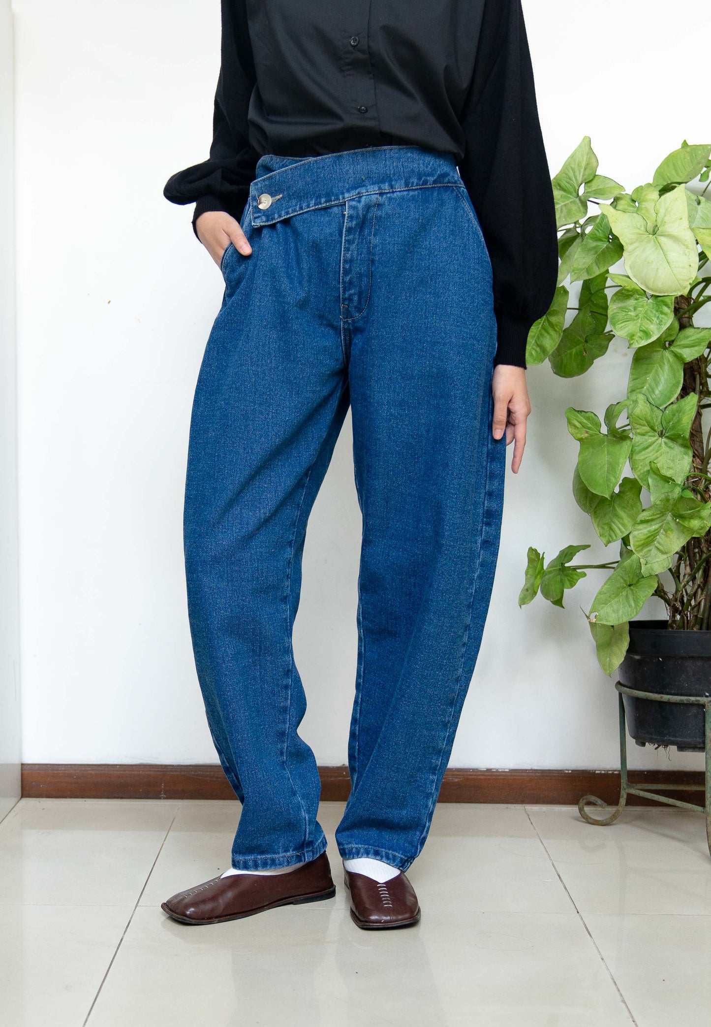 NONA Snaps Boyfriend Jeans Dark Blue Denim