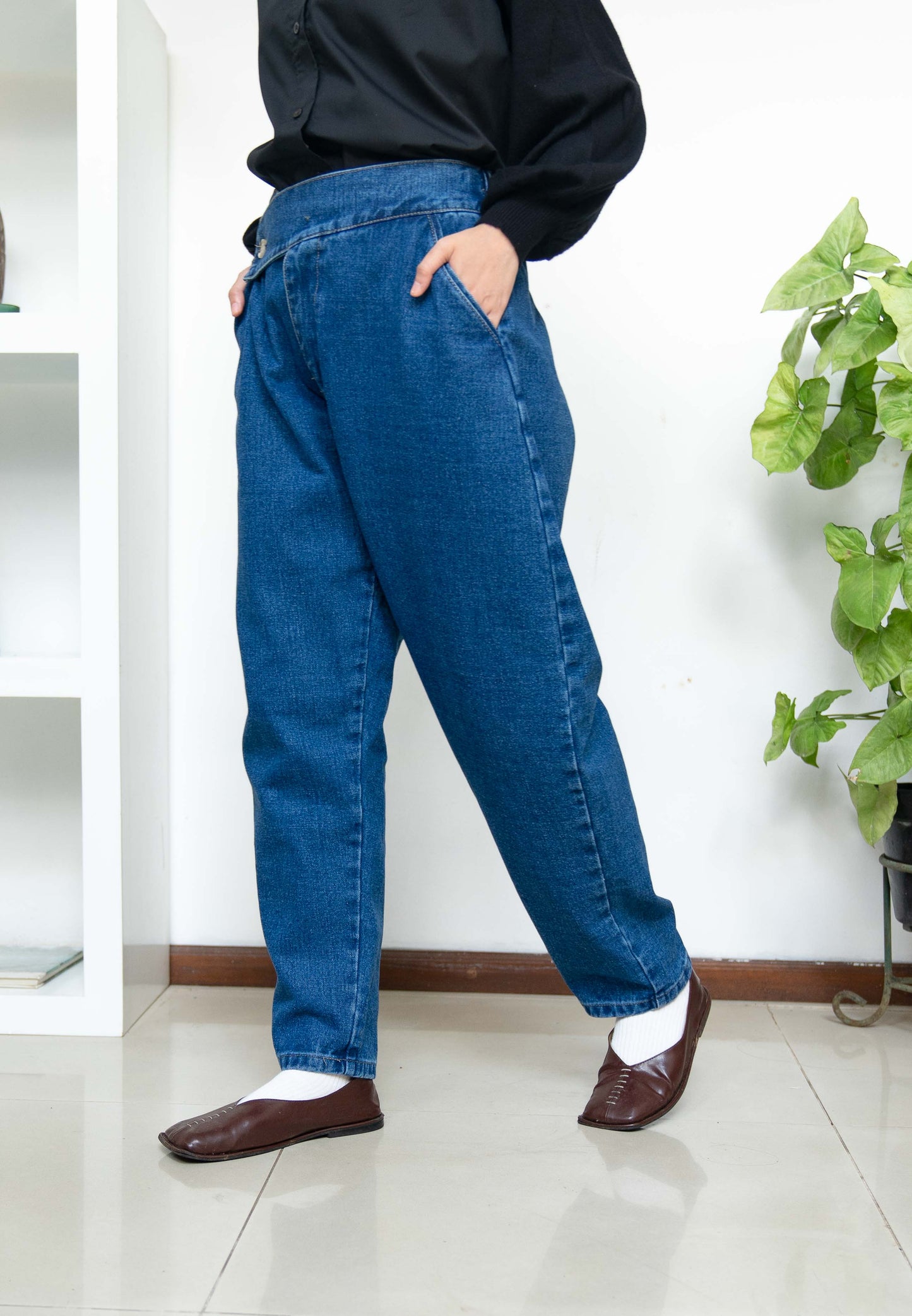 NONA Snaps Boyfriend Jeans Dark Blue Denim