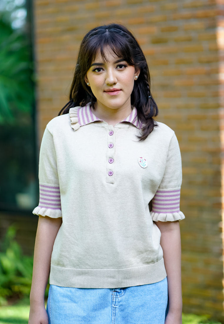 NONAETAL X IFY ALYSSA Seirama Polo Knit Short Sleeve Latte