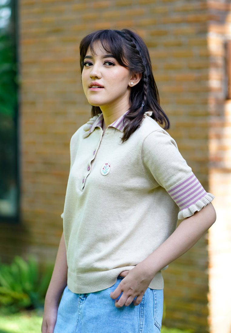 NONAETAL X IFY ALYSSA Seirama Polo Knit Short Sleeve Latte