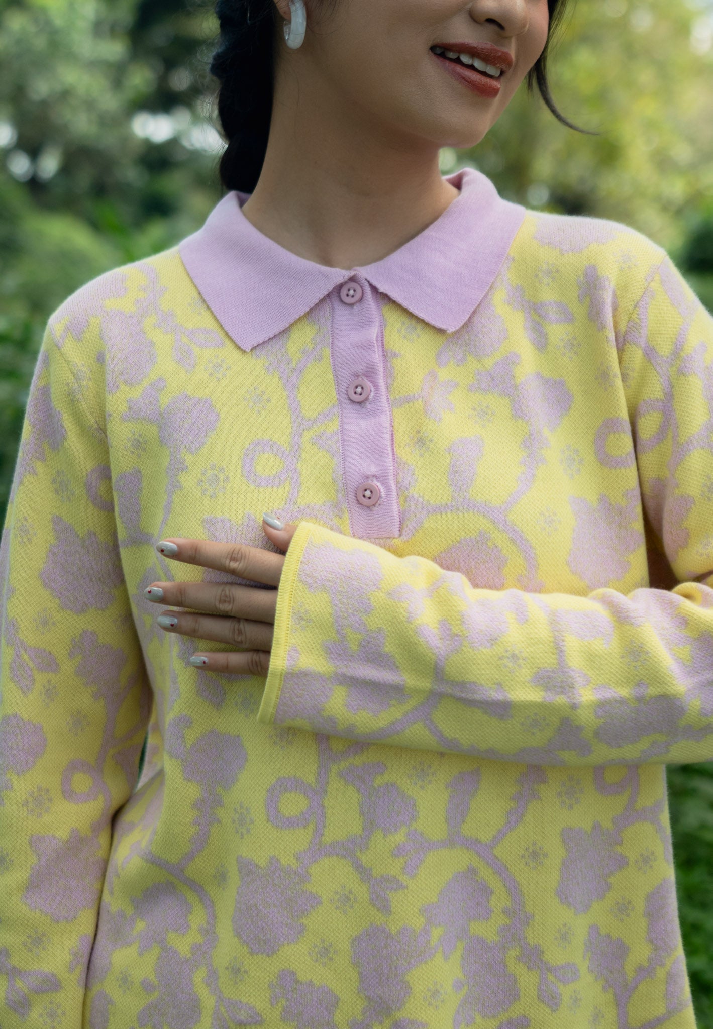 NONAETAL Velma Jalak Knit Polo Long Sleeve