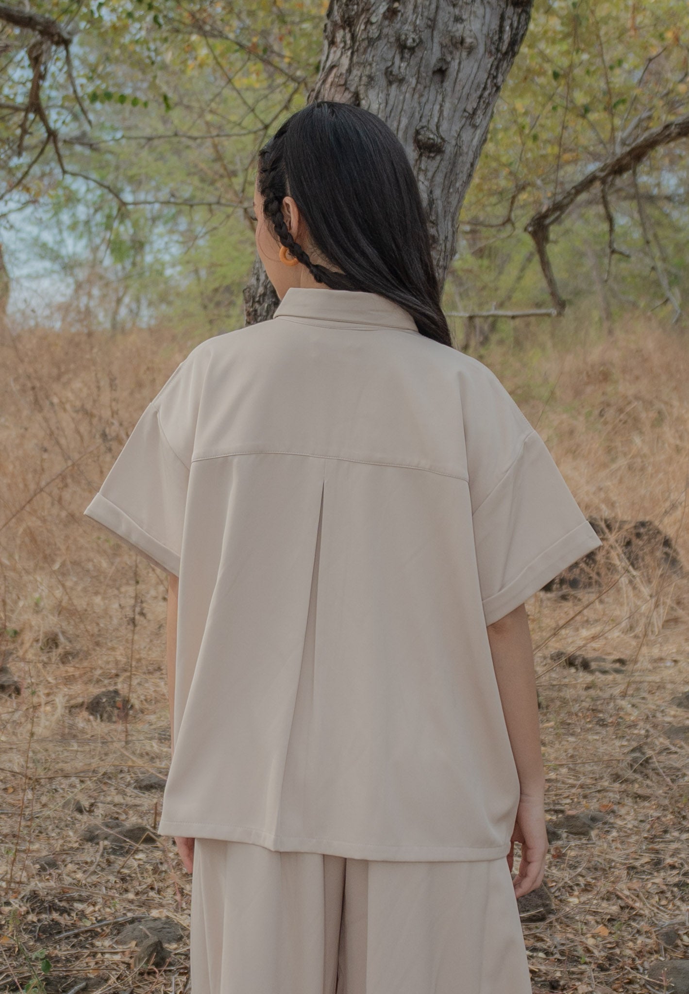 NONAETAL Bougainville Peafowl Top Short Sleeve Winter Cream