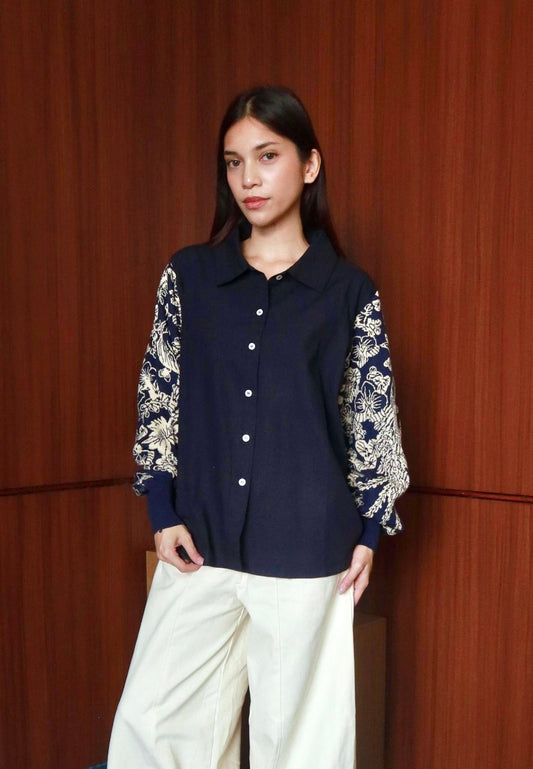 NONAETAL Garlan Shirt Knit Sleeve Navy