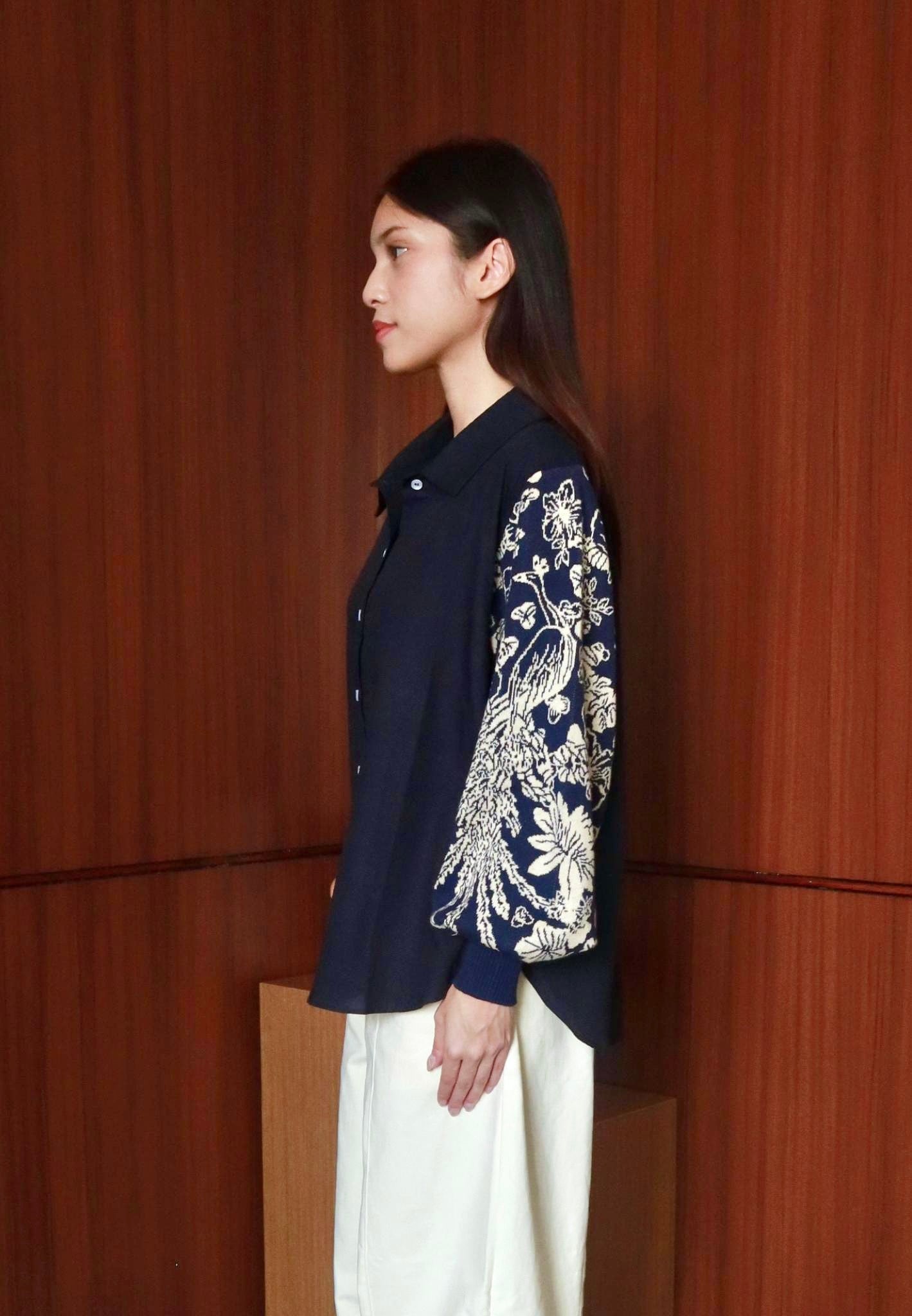 NONAETAL Garlan Shirt Knit Sleeve Navy