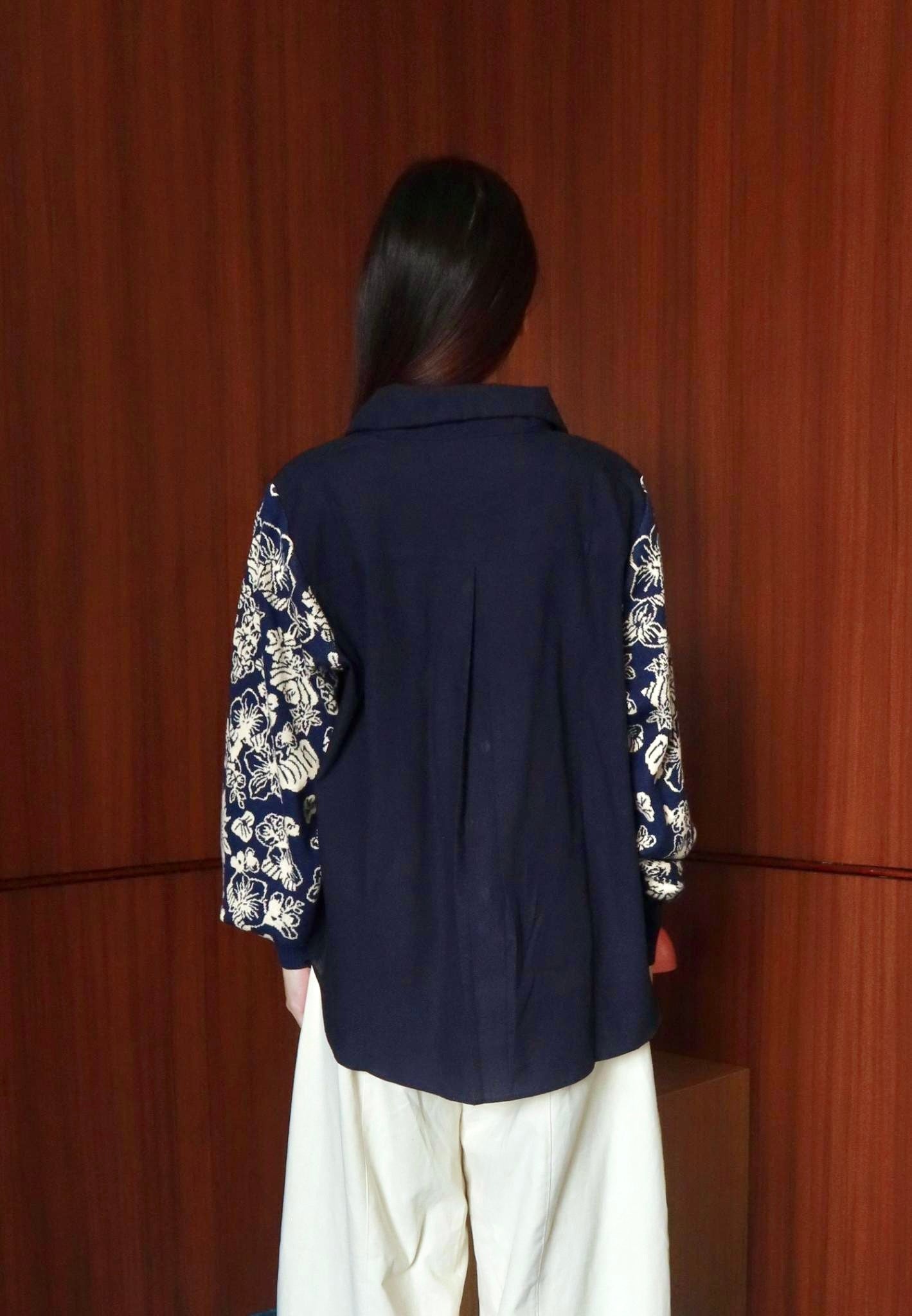 NONAETAL Garlan Shirt Knit Sleeve Navy