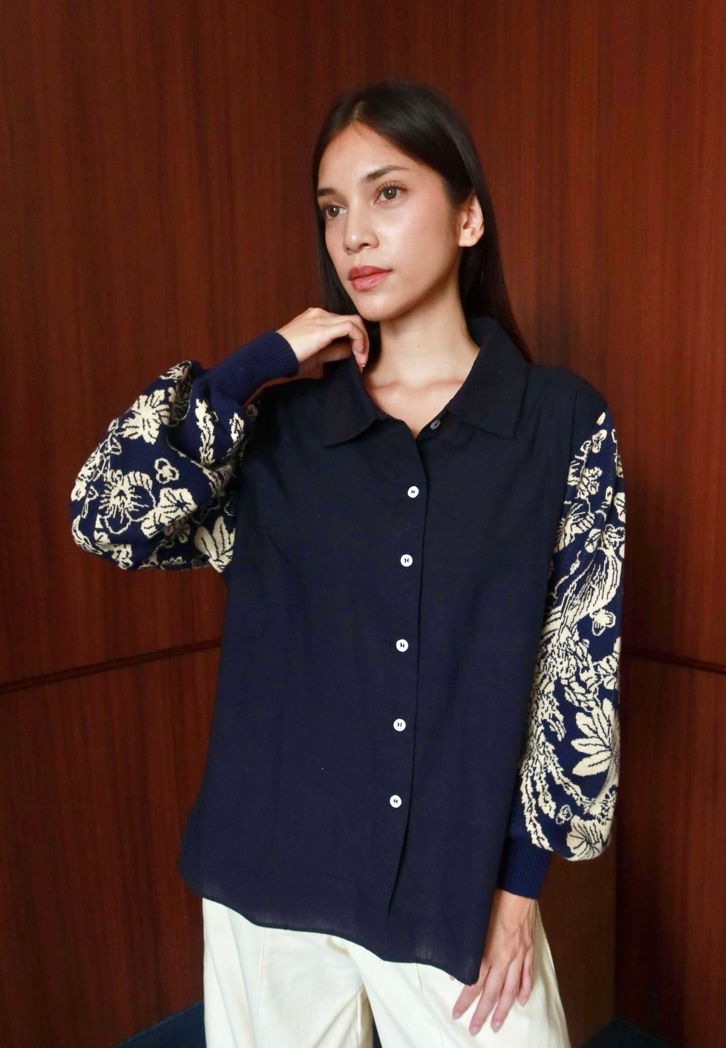 NONAETAL Garlan Shirt Knit Sleeve Navy