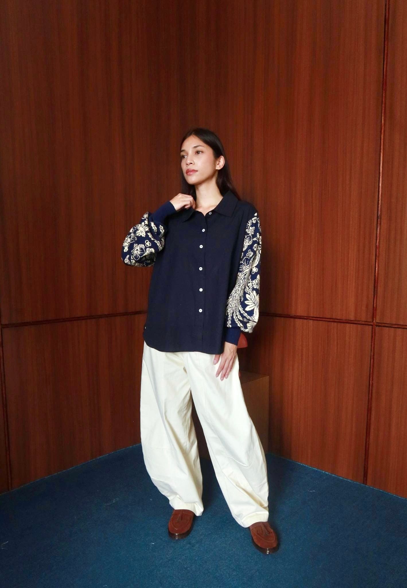 NONAETAL Garlan Shirt Knit Sleeve Navy