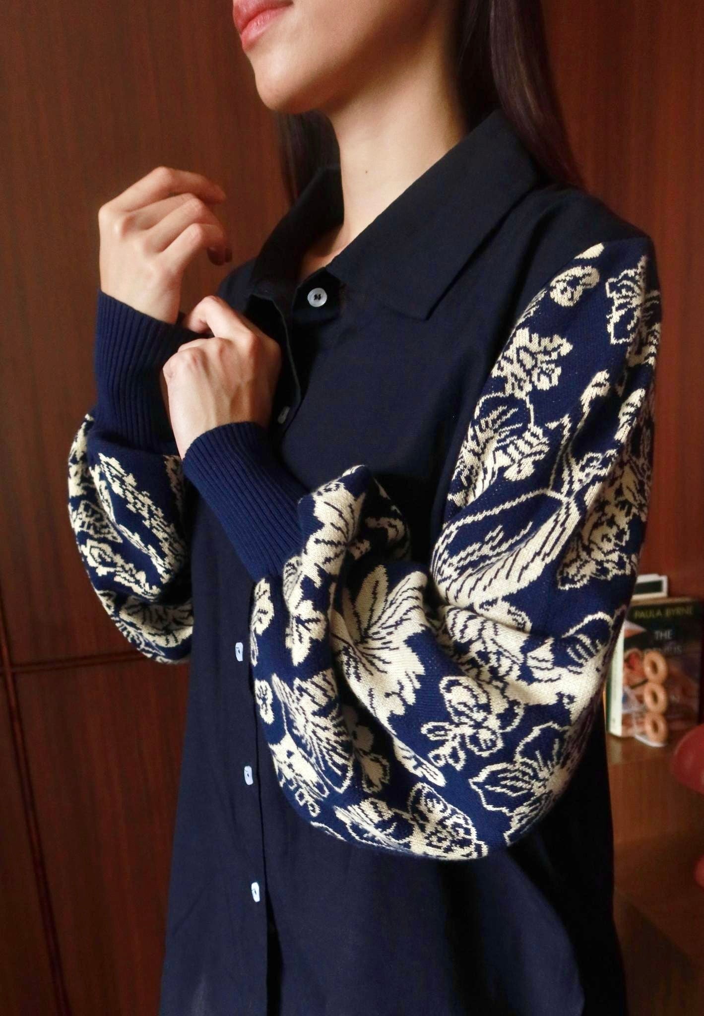 NONAETAL Garlan Shirt Knit Sleeve Navy