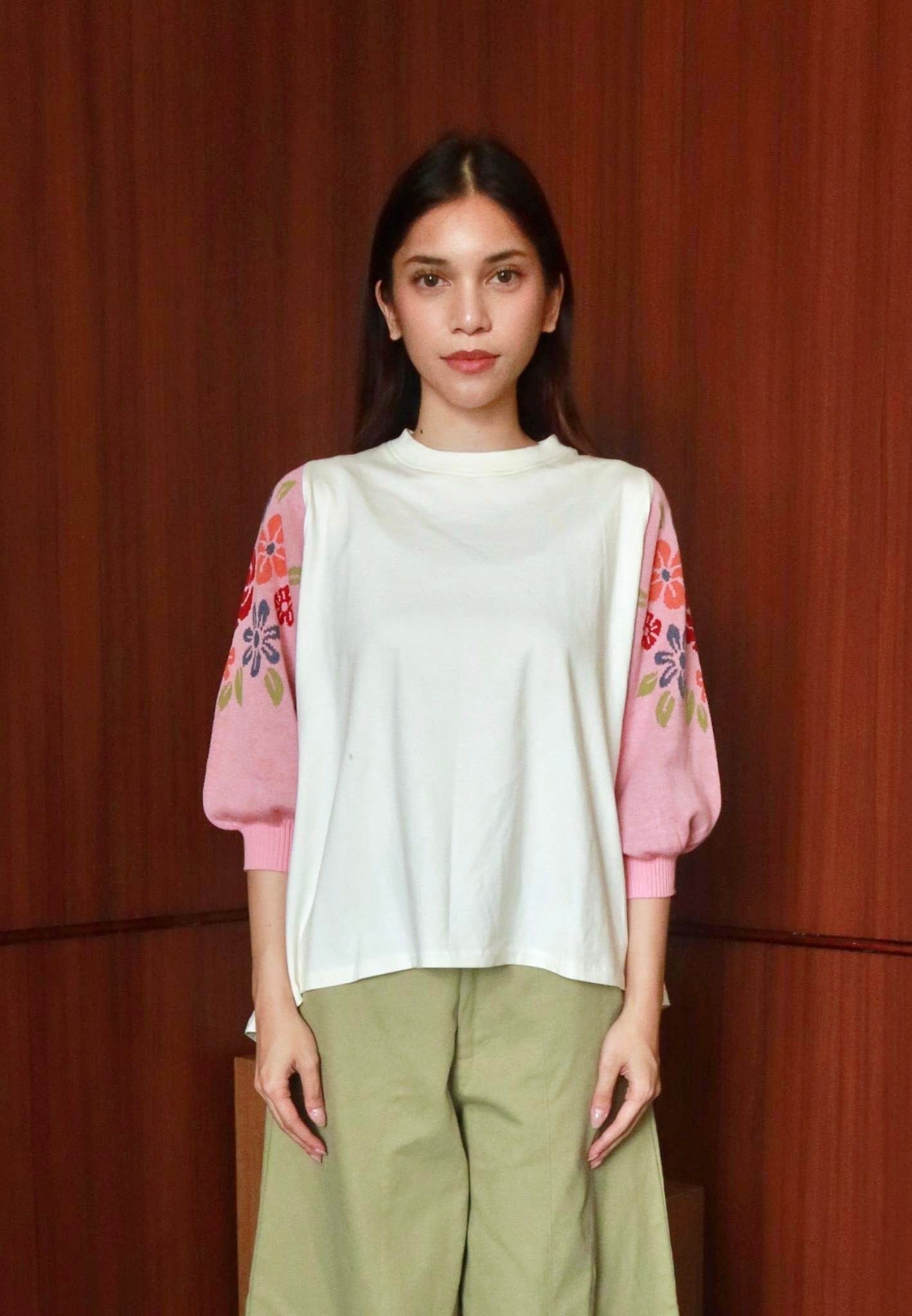 NONAETAL Milla T-Shirt Knit Short Sleeve Broken White - Pink