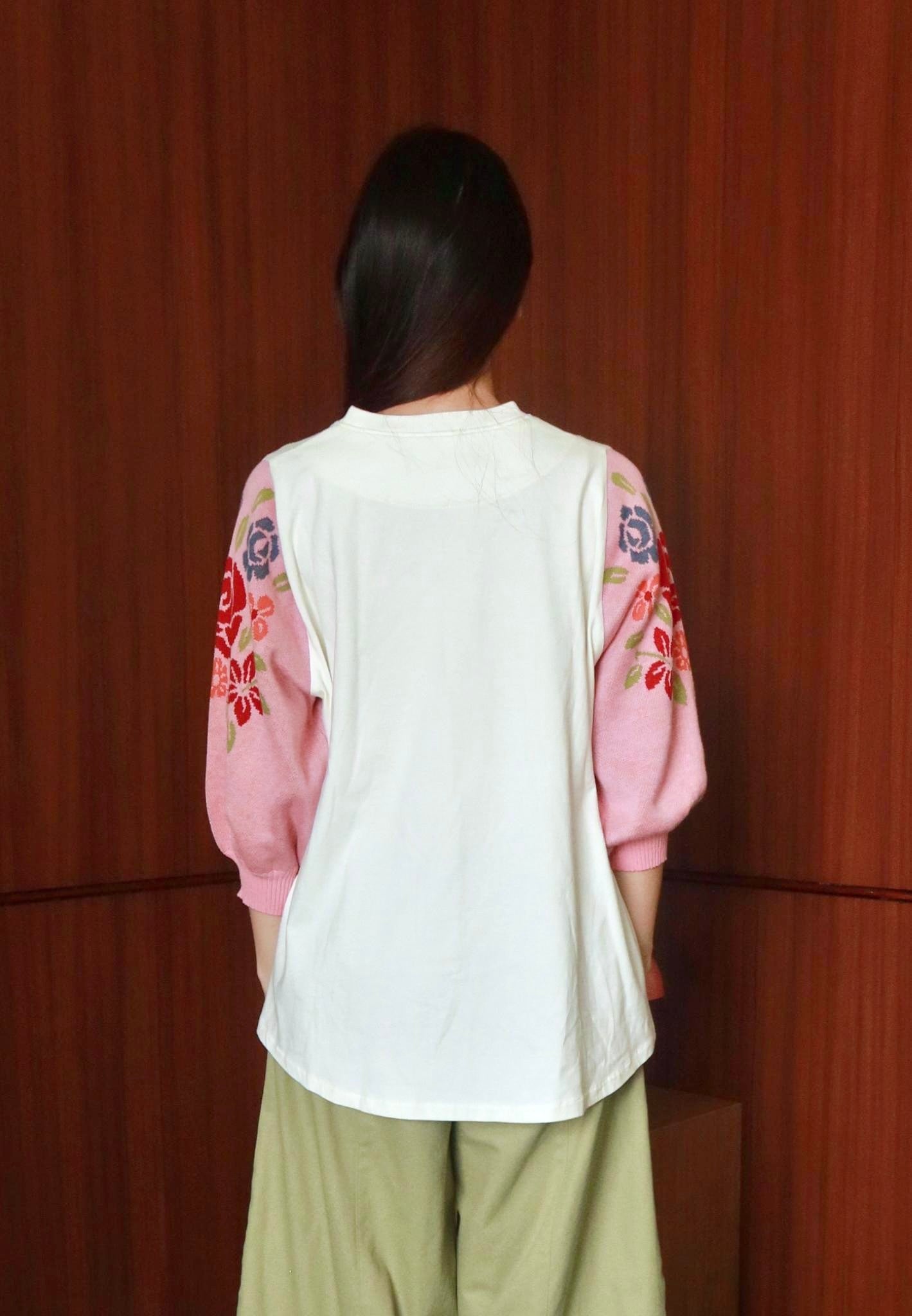 NONAETAL Milla T-Shirt Knit Short Sleeve Broken White - Pink