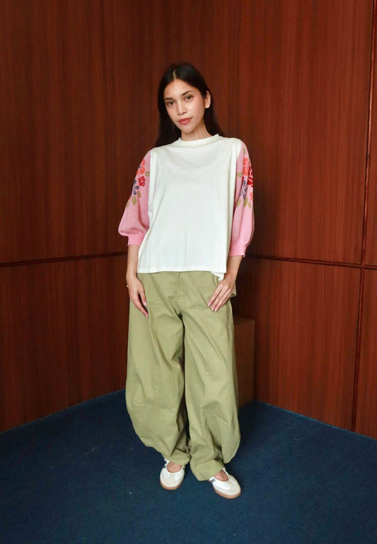 NONAETAL Milla T-Shirt Knit Short Sleeve Broken White - Pink